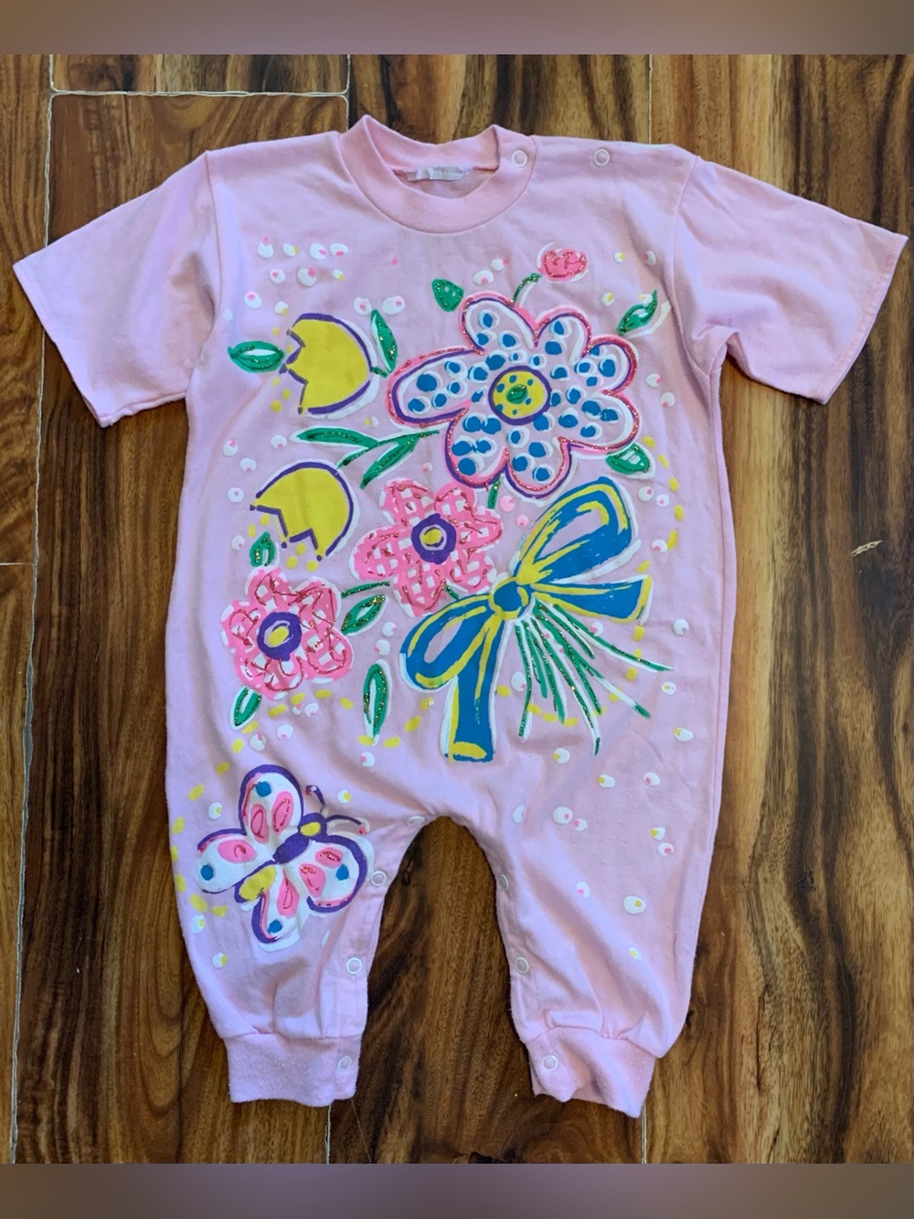 Infant Girl Pink Floral T-Shirt Style Butterfly Romper 12-18mon Romper.     3980